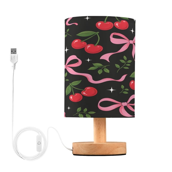 Cherry Bow Table Lamp, Fully Dimmable Nightstand Lamp with USB and Linen Fabric Shade, Modern Gifts for Bedroom, Living Room, Office