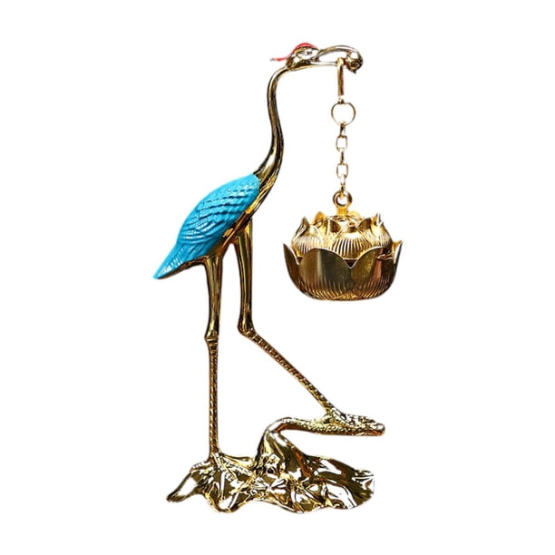 Porta incienso colgante con diseño de grúa, adorno de mesa para el hogar y la casa de té. Azul y dorado
