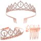 thumbnail image 2 of Juego de tiara y fajín con diamantes de imitación para niña de cumpleaños, regalo de aniversario y fajín de cumpleaños, oro rosa, 2 of 5
