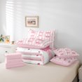thumbnail image 6 of Homewish Kawaii Bow-Tie Bedding Comforter Set 7-Piece for Kids Children Girls,Geometric Lines Stripes King Bedding Sets,Love Heart Print Ultra Soft Bed Sheets,Ultra Soft Home Decor,Reversible, 6 of 8