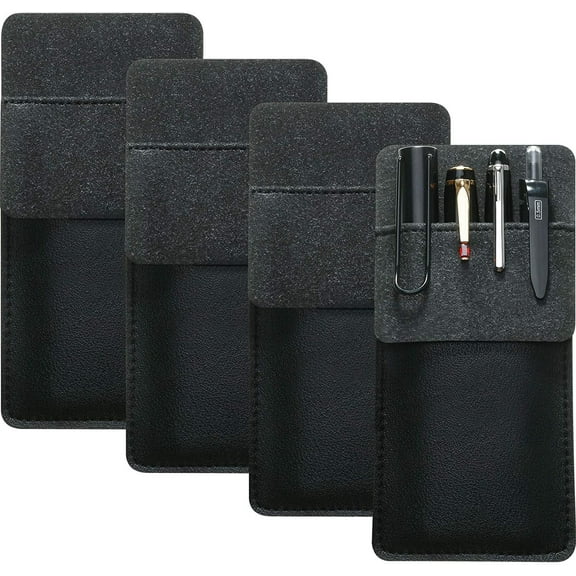 RETON 4 Packs Pocket Protector, Leather Pen Pouch Holder Organizer for Lab Coats/shirts/pen Note, Handmade Pencil Pocket Holder for Office Hospital Supplies