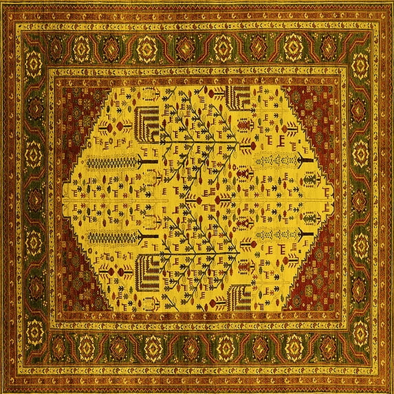 Ahgly Company Indoor Square Oriental Yellow Industrial Area Rugs, 6' Square