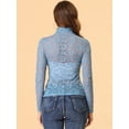 thumbnail image 4 of Blusa de encaje floral Allegra K con cuello simulado de manga larga para mujer Azul polvoriento L, 4 of 5