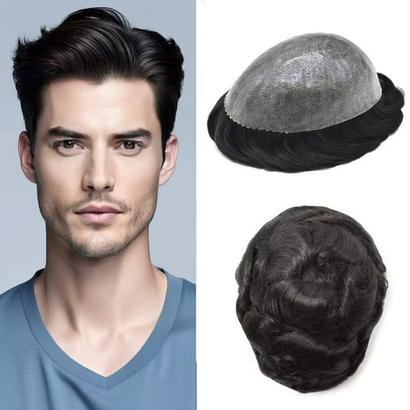 Mens Hairpiece LYRICAL HAIR Human Hair Replacement System Durable Thin Skin PU Injected Toupee Hair Wigs for Men