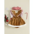 thumbnail image 5 of Baby Girl Christmas Outfit Gingerbread Fly Sleeve Bowknot Velvet Romper Dress Headband Set Newborn Infant Fall Winter Clothes, 5 of 10