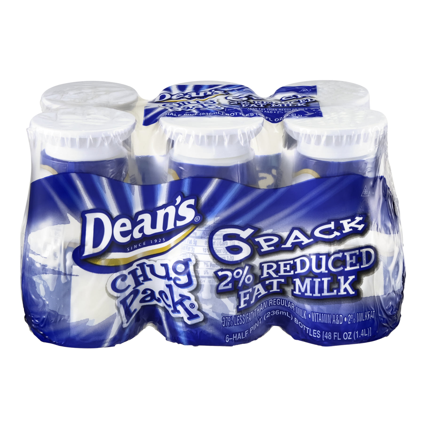 Dean's 2 Reduced Fat Chug Pack Milk, 48 Fl. Oz., 6 Count
