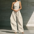 thumbnail image 7 of JULMCOMO Jumpsuits for Women One Shoulder Bow Tie Waist Vacation Summer Rompers Wide Leg Baggy Dressy Jumpsuit with Pockets Beige 2XL, 7 of 7