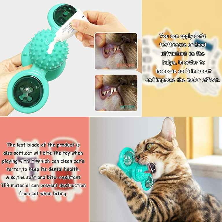Color Profit Kids Cat Food Puzzle, Windmill Cat Toy, Turntable Food Dispenser, Multifunctional Interactive Teasing, Funny Kitten Toys Cat Leaking Food Puzzle Toy with