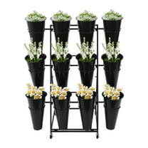White / Black Flower Display Stand with 12pcs Bucket,4 Wheels Plant Stand,41.34in Tall Flower Cart 3 Tier Flower Shelf for Florist Garden Patio