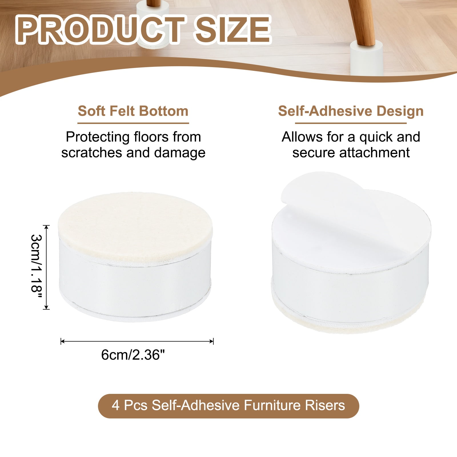 4 Pack Round Self-Adhesive Furniture with Felt Pads 2.36"x1.18", White