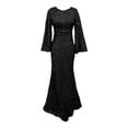 thumbnail image 5 of YMNXA Women's Dress Flared Sleeve V Neck Solid Color Sequin Evening Gown Elegant Fashion Dresses For Party Black L, 5 of 5