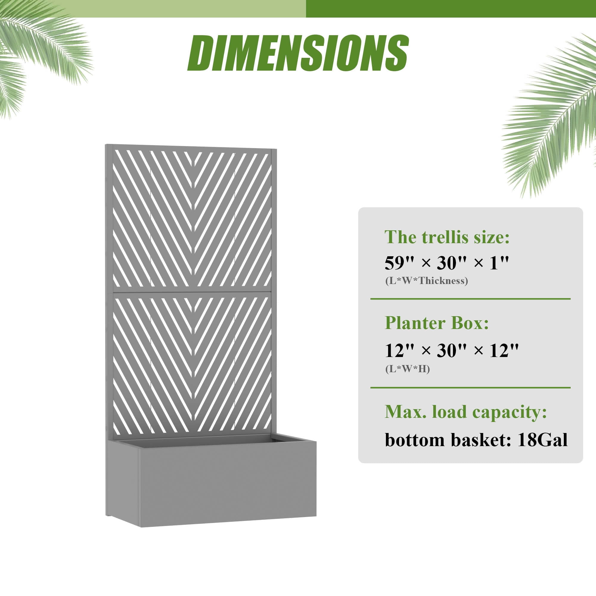 MAYEERTY 59X30" Metal Outdoor Gray Privacy Screen with Planter Box for Backyard & Garden, 2 Piece Set