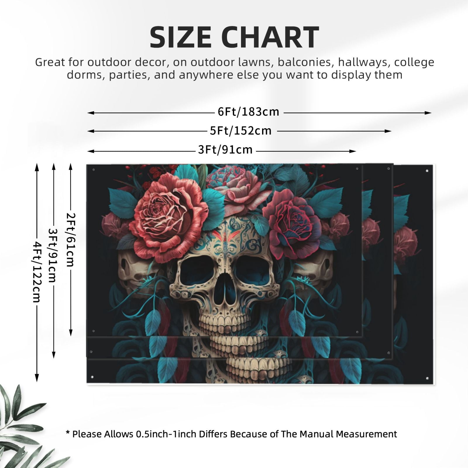 Mexican Skull Roses Day Of The Dead Four Hole Decorated Banner Flag for Garden Yard Home Decoration Indoor Outdoor 4x6 Ft