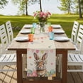 thumbnail image 4 of Easter Table Runner, Spring Rabbit Eggs Roses Colorful Flags Leaves Washable Cotton Linen Table Runners 72 Inches Long, Dresser Scarf Runner for Dining/Coffee/Kitchen/TV Stands/Cabinets 13''x72'', 4 of 9