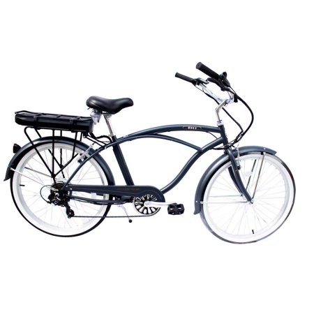 WonderWheels E Bike BALI 26  Cruiser Shifter: Shimano RS35  Derailleur: TY300B. Freewheel : TZ500. Motor: 350W with/ Speed Sensor Battery 48V. 10.5 AH  - BLACK