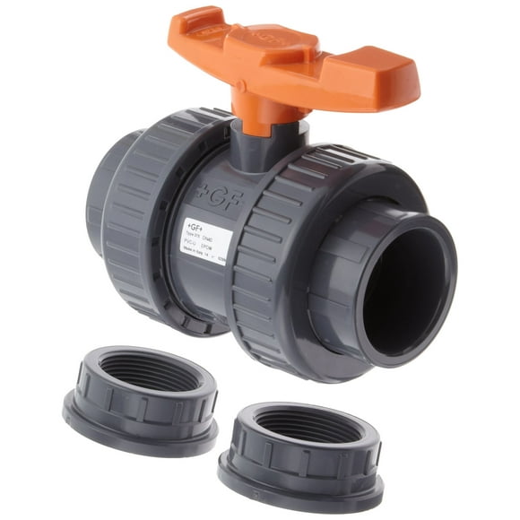 GF Piping Systems PVC True Union Ball Valve with Full Port, Two Piece, PTFE Seat, EPDM Seal, 1-1/2" Socket/NPT Threaded