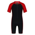 thumbnail image 3 of Aislor Kids Boys Girls One Piece Short Sleeve Zippered Wetsuit UV Sun Protection Rash Guard Swimwear Red&Black 12, 3 of 6