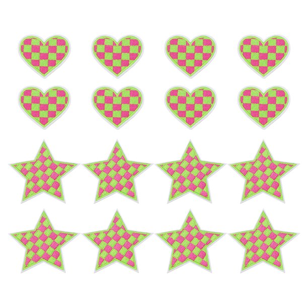 Uxcell 18 Pcs Parche Bordado de Corazón Estrella a Planchar Apliques Parche para Chaqueta Colección de Denim Ropa Vestido Sombreros Jeans Accesorio DIY, Verde/Rosa Pálido