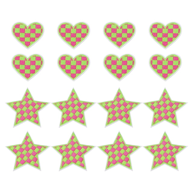 Uxcell 32 Pcs Parche Bordado de Corazón Estrella a Planchar Aplicaciones Parche para Chaqueta Colección de Denim Ropa Vestido Sombreros Jeans Accesorio DIY, Verde/Rosa Pálido