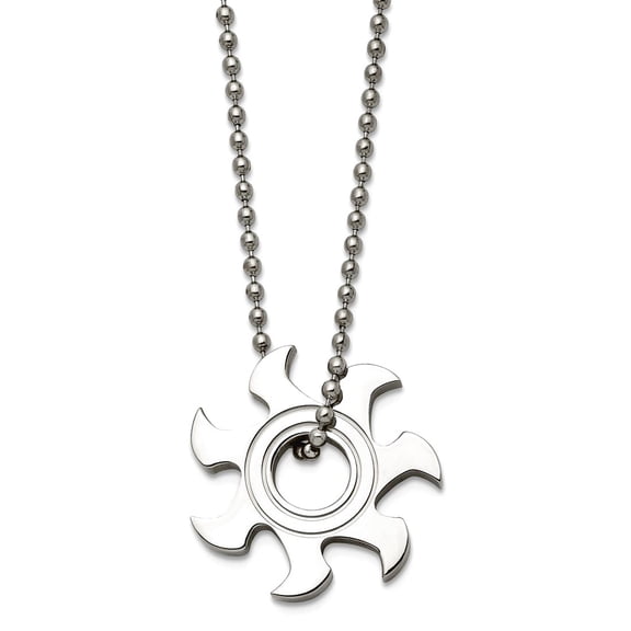 Stainless Steel Polished Fancy Lobster Closure Sun Burst Necklace 22 Inch 27mm Wide Pendant Necklace for Women