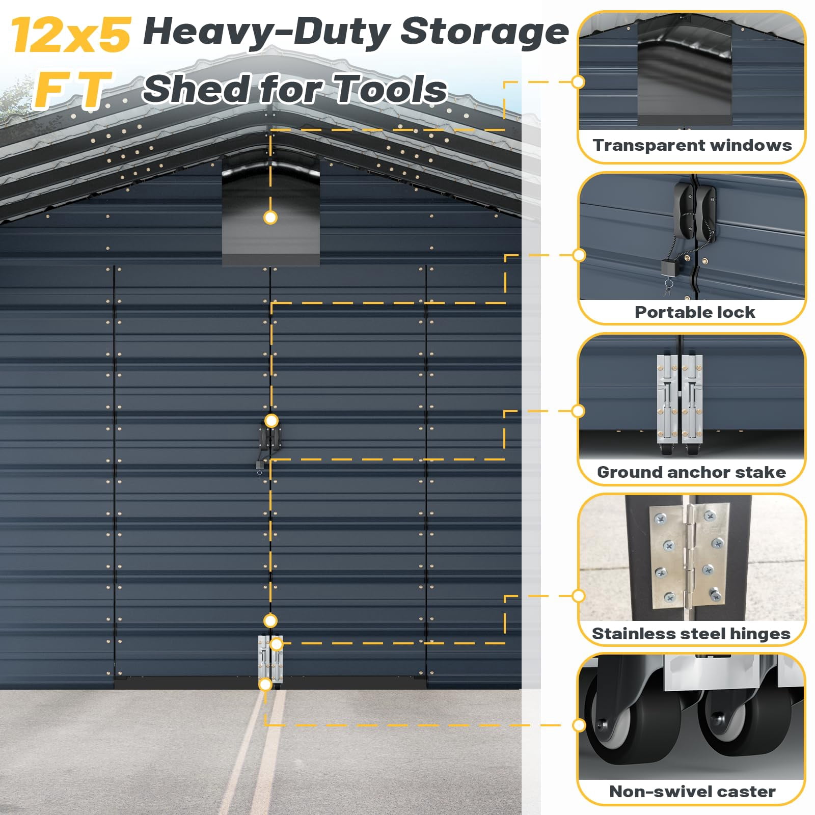 Mellcom 12'x25' Outdoor Meatl Carport Garage 2-in-1, Heavy Duty Carport with Galvanized Metal Frame, Enclosed Storage Shelter for Trucks, Cars，SUVS& All Vehicles, Gray