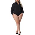 thumbnail image 2 of FAB CURVES Blusas de bodysuit de oficina de manga larga con botones para mujeres de tallas grandes 1X Negro, 2 of 6