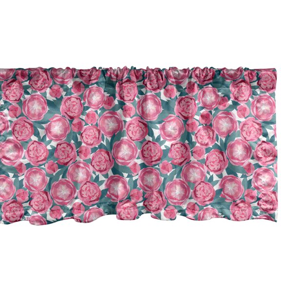 Ambesonne Floral Window Valance, Flower Tendrils and Leaves, 54" X 12", Teal Pink Magenta