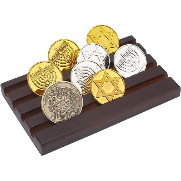 4-Slot Challenge Coin Holder Display 5.91x3.54x0.59 Inch Wood Display Holder for Commemorative Coin Rectangle Coin Holder for Collectors Coconut Brown Slot: 6mm