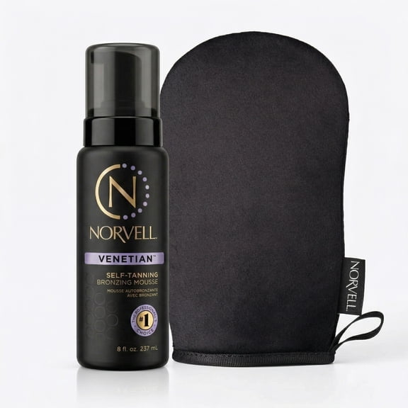 Norvell Venetian Self Tanning Set – 8 Fl Oz Mousse with Bronzer and Reusable Applicator Mitt for Natural-Looking, Streak-Free Tan