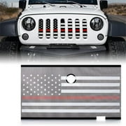 Xprite USA ZS-0001-FLAG-G2R Mesh Grille Insert with Firefighter Red Stripe & Hood Lock Hole for JK 2007-2018 Jeep Wrangler Stock Grille
