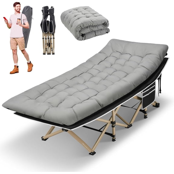 Camping Cot, Portable Camping Cot for Adult, 28" Wide Sleeping Cot Max Load 600LBS with Thick Mattress and Carry Bag, Portable Camping Bed for Outdoor Camping/Office, Home Nap