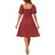thumbnail image 3 of Vestido midi de línea A con escote en forma de corazón y mangas abullonadas de INSPIRE CHIC para mujer, verano, rojo L, 3 of 6