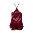 thumbnail image 6 of Womens Pajama Sets Silk Satin Solid Color Sexy Spaghetti Strap V Neck Ruffled Camisole With Shorts Two Piece Pajamas For Women Set Sleepwear Daily-Wear,Wine,XL, 6 of 6