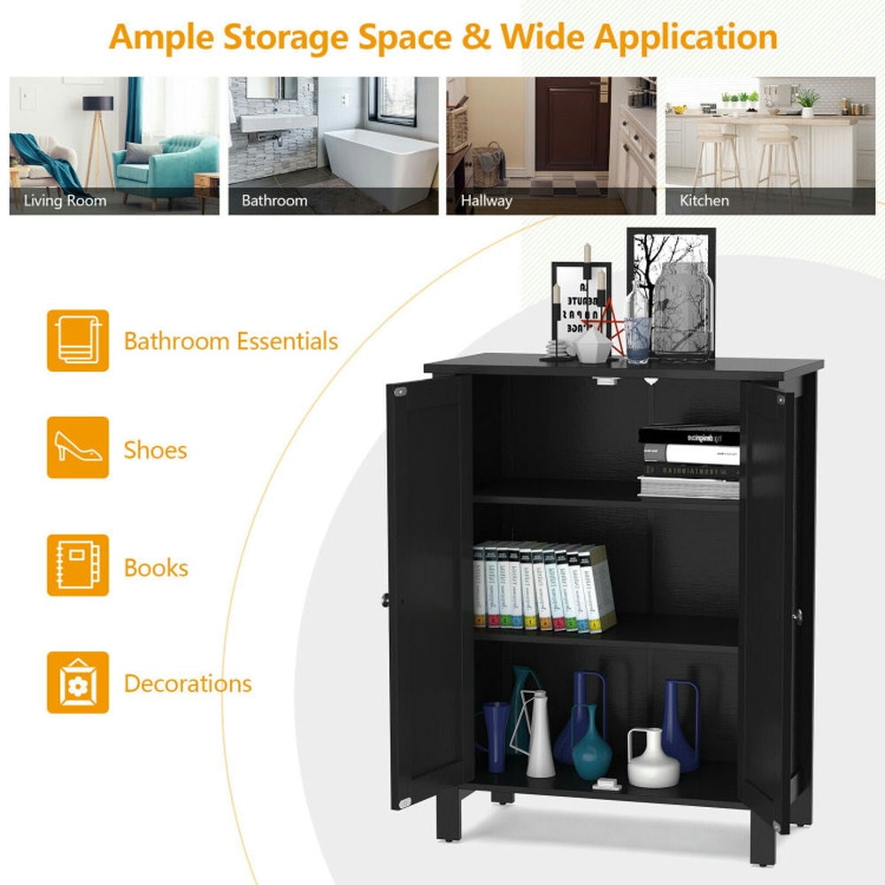 Finihen Bathroom Storage Cabinet, Bathroom Floor Cabinet, 2-Door Bathroom Floor Storage Cabinet Space Saver Organizer, for Bathroom, Living Room, Bedroom, Kitchen, Black Finihen Bathroom Storage Cabinet, Bathroom Floor Cabinet, 2-Door Bathroom Floor Storage Cabinet Space Saver Organizer, for Bathroom, Living Room, Bedroom, Kitchen, Black