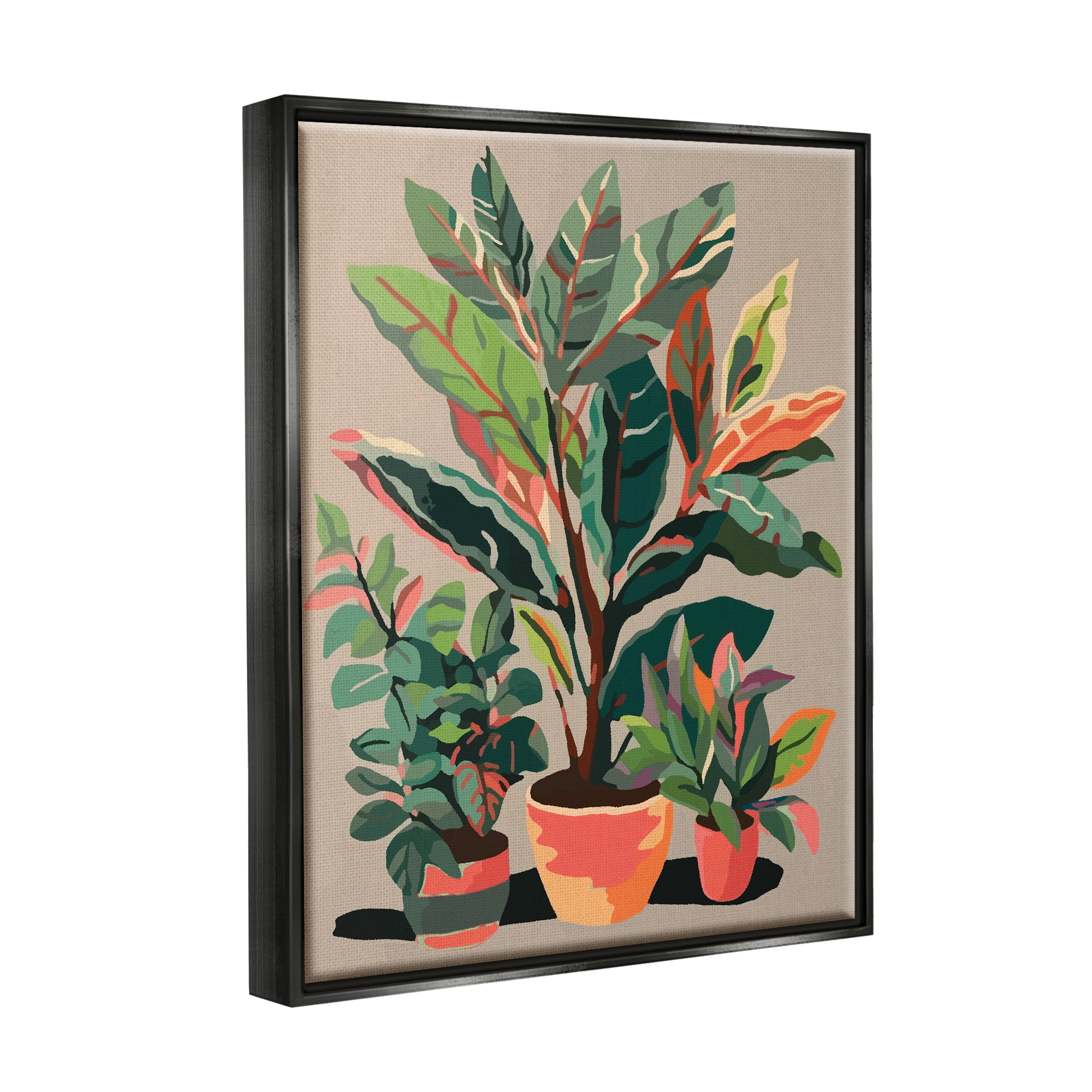 Stupell Industries Abstract Potted Plants Botanical & Floral Painting Black Floater Framed Canvas Art Print Wall Art, 17 x 21