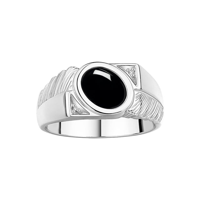 RYLOS Men's Rings Sterling Silver Cabochone Gemstone & Diamond Designer Cabochon Onyx Rings For Men Size 10
