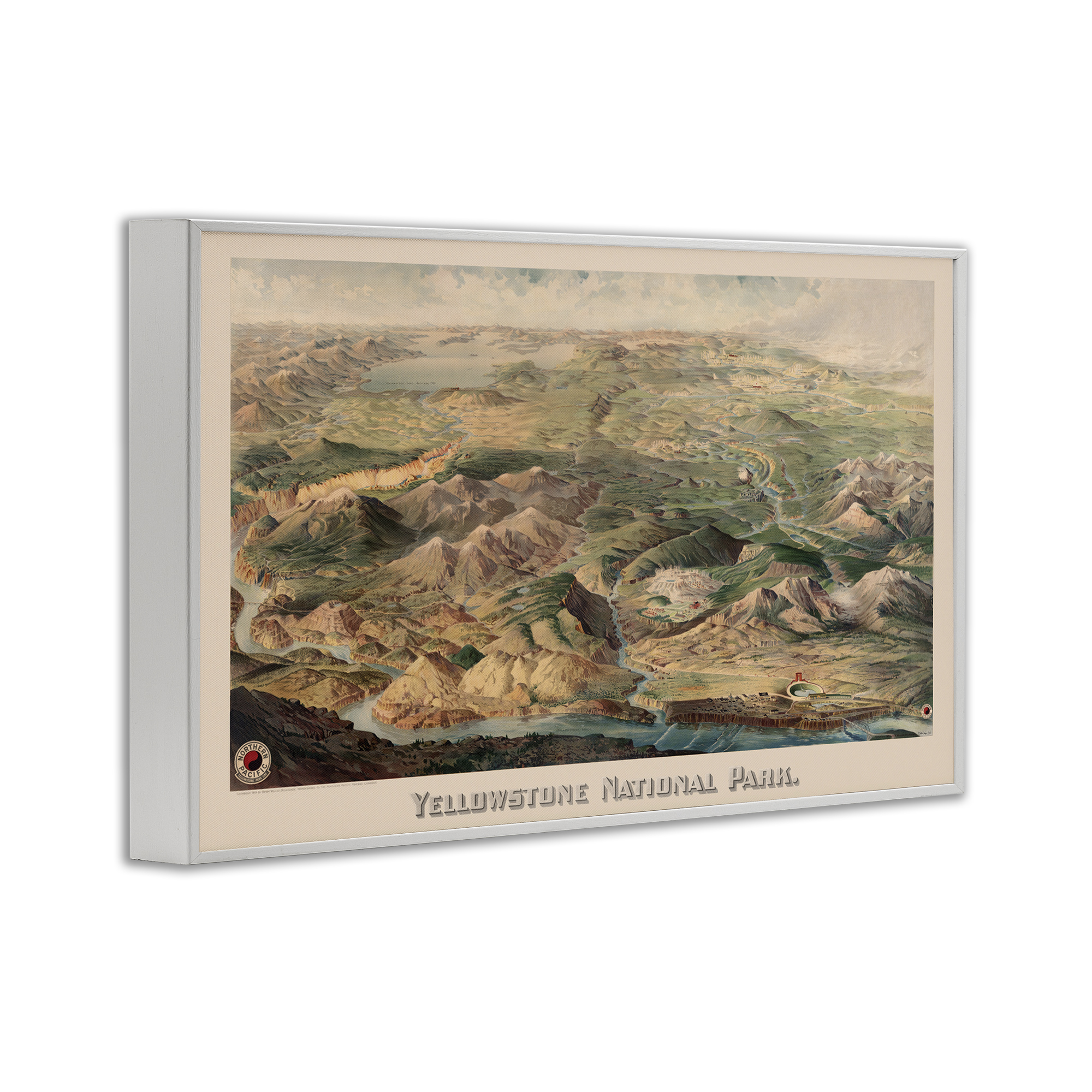 Stupell Industries Vintage Yellowstone Park Landscape Painting White Framed Art Print Wall Art, 18 x 12