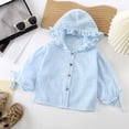 thumbnail image 2 of TSHXS Girls Zip Up Hoodie Infant Girls Floral Ruffle Hooded Sun Protection Shirt Jacket Button Front Light Thin Spring Outdoor Coat(4-5 Years,Blue), 2 of 7