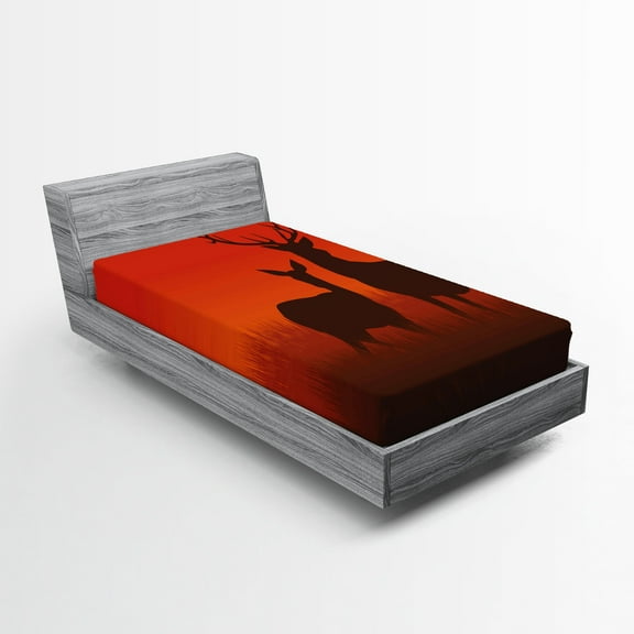 Ambesonne Hunting Fitted Sheet, Deer Doe Autumn, Twin XL Size, Multicolor