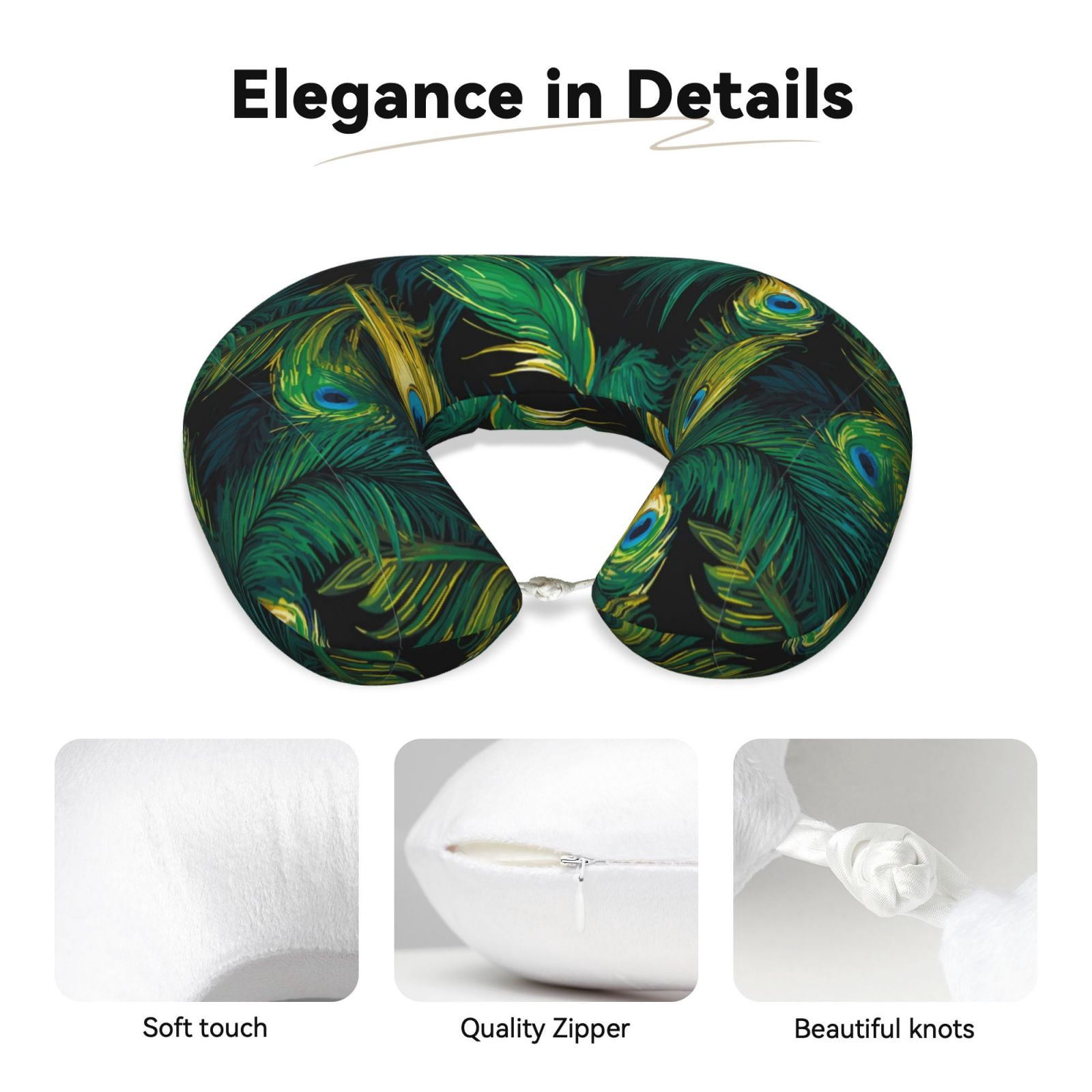 Xecao Peacock Feathers2 Print Memory Foam Cervical Neck Pillow Versatile U-Shaped Pillows for Home,Office,Camping,Travelling,Soft Washable Cover