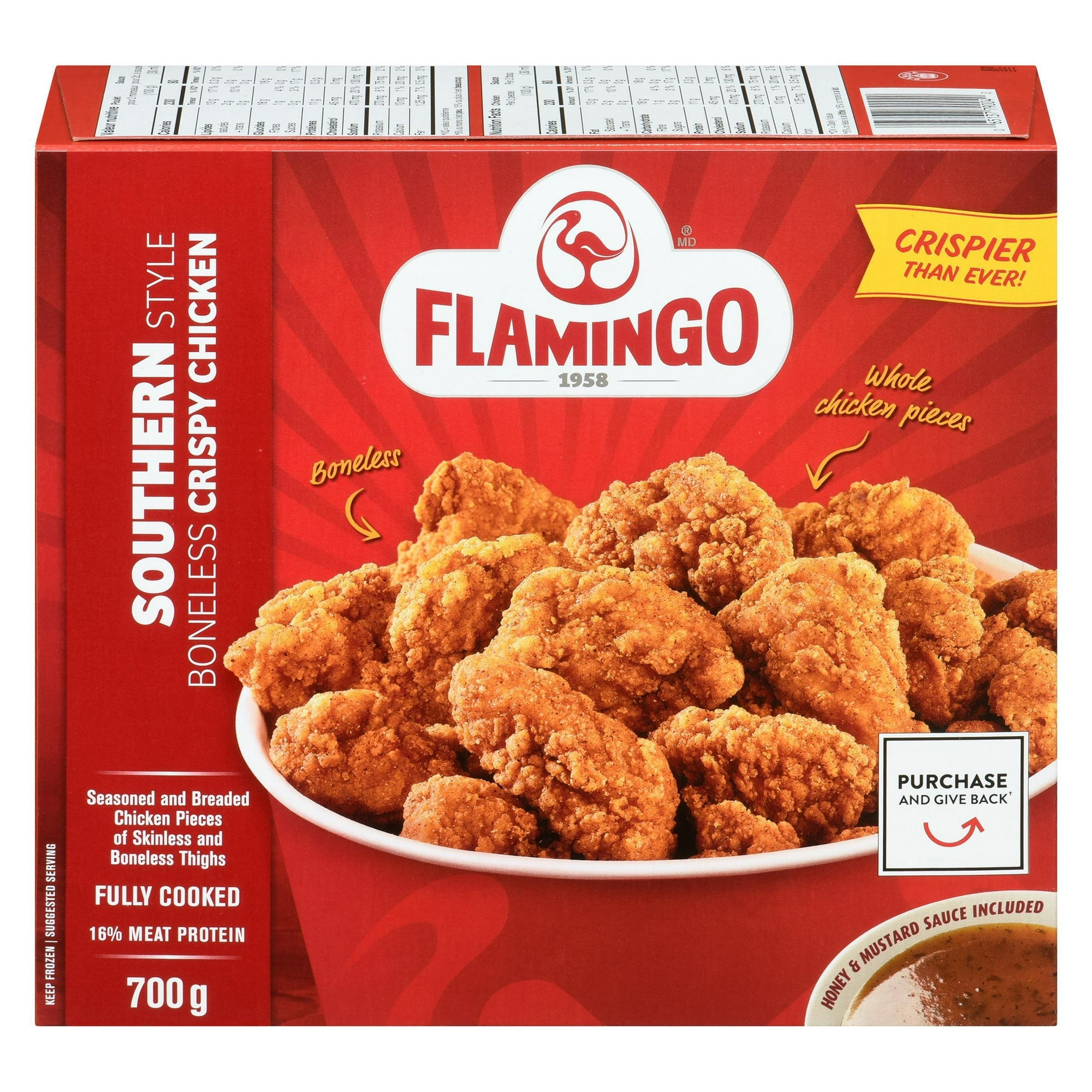 Flamingo southern style boneless crispy chicken, Flamingo southern style boneless crispy chicken fully cooked with Mustard & Honey Sauce, Flamingo 700 g