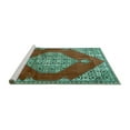thumbnail image 2 of Ahgly Company Machine Washable Indoor Square Medallion Turquoise Blue Traditional Area Rugs, 7' Square, 2 of 4
