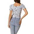 thumbnail image 3 of INSPIRE CHIC Women's Ruched Front Floral Print Short Sleeve Cropped Top XL Pink Blue, 3 of 6