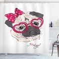 thumbnail image 1 of Ambesonne Pug Shower Curtain, Cartoon Fashion Hipster Dog, 69"Wx84"L, Grey Cream and Magenta, 1 of 3