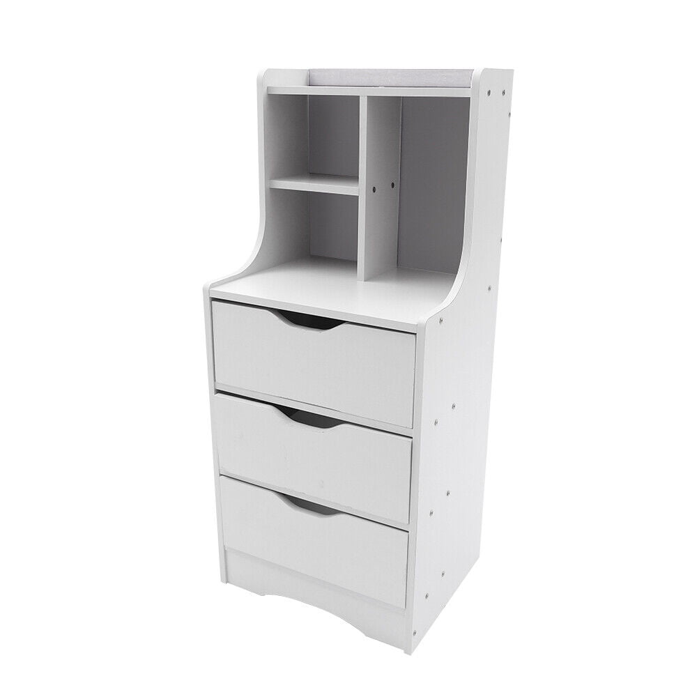 Modern Tall Nightstand 3 Drawers Bedside Table Wooden Bedroom Furniture Storage Cabinet