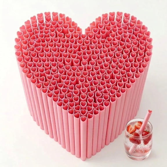 100pcs Heart Shaped Straws Pink Individually Wrapped Cute Straws Disposable Drinking Straws,Cocktails & Events,Bridal Shower,Wedding Party,Birthday party Decorations