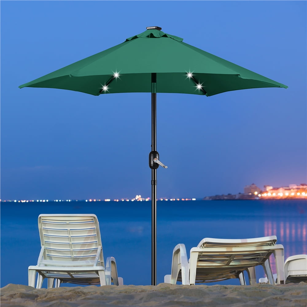 Renwick 7.5Ft Patio Market Umbrella with 18 LED Solar Lights, Dark Green