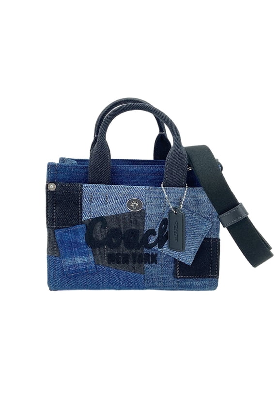 Pre-Owned Coach denim patchwork 2-way handbag, navy.