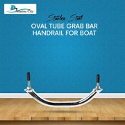 MARINE CITY Polished Stainless Steel Oval Grab Rail Handle with Flange and Stud 12 Inches for Boats Ships Yachts Kayaks Hardware Accessories