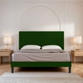 thumbnail image 3 of Einfach Queen Size Platform Bed Frame with Upholstered Adjustable Velvet Vertical Tufted Headboard, Green, 3 of 8